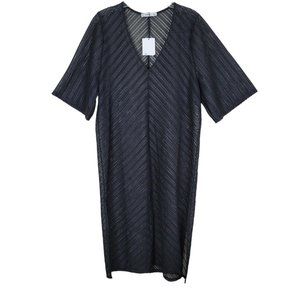 Zara Knit Black Long Cover Up Beach V Neck Dress Short Sleeve Women’s Size M